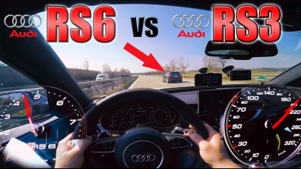 AUDI RS6 PERFORMANCE NAHÁŇA UPRAVENÚ RS3 NA AUTOBAHNE